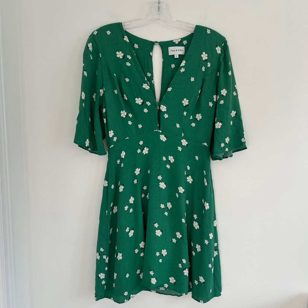 PARK & FIFTH Floral Mini Dress Green Size Large